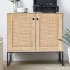 imageBest Choice Products 2Door Rattan Storage Cabinet Accent Furniture Multifunctional Cupboard for Living Room Hallway Kitchen Sideboard Buffet Table wNonScratch Foot Pads  NaturalBlack