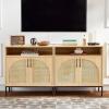 imageBest Choice Products 2Door Rattan Storage Cabinet Accent Furniture Multifunctional Cupboard for Living Room Hallway Kitchen Sideboard Buffet Table wNonScratch Foot Pads  NaturalNatural