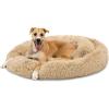 imageBest Choice Products 36in Dog Bed SelfWarming Plush Shag Fur Donut Calming Pet Bed Cuddler wWaterResistant Lining Raised Rim  GrayBrown