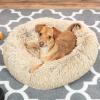 imageBest Choice Products 36in Dog Bed SelfWarming Plush Shag Fur Donut Calming Pet Bed Cuddler wWaterResistant Lining Raised Rim  GrayBrown
