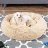 imageBest Choice Products 36in Dog Bed SelfWarming Plush Shag Fur Donut Calming Pet Bed Cuddler wWaterResistant Lining Raised Rim  GrayBrown
