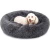 imageBest Choice Products 36in Dog Bed SelfWarming Plush Shag Fur Donut Calming Pet Bed Cuddler wWaterResistant Lining Raised Rim  GrayGray