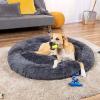 imageBest Choice Products 36in Dog Bed SelfWarming Plush Shag Fur Donut Calming Pet Bed Cuddler wWaterResistant Lining Raised Rim  GrayGray