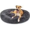 imageBest Choice Products 36in Dog Bed SelfWarming Plush Shag Fur Donut Calming Pet Bed Cuddler wWaterResistant Lining Raised Rim  GrayGray