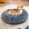 imageBest Choice Products 36in Dog Bed SelfWarming Plush Shag Fur Donut Calming Pet Bed Cuddler wWaterResistant Lining Raised Rim  GrayGray