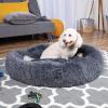 imageBest Choice Products 36in Dog Bed SelfWarming Plush Shag Fur Donut Calming Pet Bed Cuddler wWaterResistant Lining Raised Rim  GrayGray