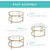imageBest Choice Products 36in Modern Round Tempered Glass Accent Side Coffee Table for Living Room Dining Room Tea Home Dcor wMetal Frame NonMarring Foot Caps  BlackBronze Gold