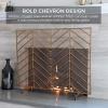 imageBest Choice Products 38x31in Single Panel Handcrafted Wrought Iron Mesh Chevron Fireplace Screen Fire Spark Guard for Living Room Bedroom Dcor wDistressed Antique Finish  PewterGold