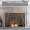 imageBest Choice Products 38x31in Single Panel Handcrafted Wrought Iron Mesh Chevron Fireplace Screen Fire Spark Guard for Living Room Bedroom Dcor wDistressed Antique Finish  PewterGold