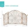 imageBest Choice Products 3Panel 55x33in Solid Wrought Iron SeeThrough Metal Fireplace Screen Spark Guard Safety Protector wDecorative Scroll  CopperGold