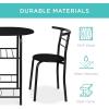 imageBest Choice Products 3Piece Wooden Round Table ampamp Chair Set for Kitchen Dining Room Compact Space wSteel Frame Builtin Wine Rack  BlackBrownBlack