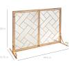imageBest Choice Products 44x33in 2Panel Handcrafted Wrought Iron Decorative Mesh Geometric Fireplace Screen Fire Spark Guard wMagnetic Doors  GoldGold