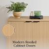 imageBest Choice Products 55quot Modern 4Door Sideboard Storage Cabinet Buffet Media Cabinet Cupboard Entryway Accent Table Bookcase wReed Panels and Adjustable Shelves  NaturalNatural