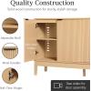 imageBest Choice Products 55quot Modern 4Door Sideboard Storage Cabinet Buffet Media Cabinet Cupboard Entryway Accent Table Bookcase wReed Panels and Adjustable Shelves  NaturalNatural