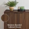 imageBest Choice Products 55quot Modern 4Door Sideboard Storage Cabinet Buffet Media Cabinet Cupboard Entryway Accent Table Bookcase wReed Panels and Adjustable Shelves  NaturalWalnut