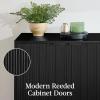 imageBest Choice Products 55quot Modern 4Door Sideboard Storage Cabinet Buffet Media Cabinet Cupboard Entryway Accent Table Bookcase wReed Panels and Adjustable Shelves  NaturalBlack