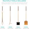 imageBest Choice Products 5Piece Modern Contemporary Fireplace Tool Set for Indoor Fireplace Dcor Outdoor Fire Pit wPoker Tongs Dust Pan Shovel Brush Ergonomic Handles  Antique GoldGold