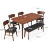 imageBest Choice Products 6Piece Wooden Dining Set MidCentury Modern Table ampamp Upholstered Chair Set wBench Seat Rubberwood Legs  WalnutCreamWalnutCharcoal