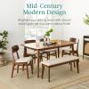 imageBest Choice Products 6Piece Wooden Dining Set MidCentury Modern Table ampamp Upholstered Chair Set wBench Seat Rubberwood Legs  WalnutCreamWalnutCream
