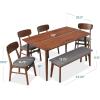 imageBest Choice Products 6Piece Wooden Dining Set MidCentury Modern Table ampamp Upholstered Chair Set wBench Seat Rubberwood Legs  WalnutCreamWalnutGray