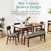 imageBest Choice Products 6Piece Wooden Dining Set MidCentury Modern Table ampamp Upholstered Chair Set wBench Seat Rubberwood Legs  WalnutCreamWalnutGray