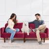 imageBest Choice Products 77quot Mid Century Modern Velvet Loveseat Sofa Couch Convertible Sofa Sleeper Bed wReal Wood Removable Armrest  PlumVelvet  Raspberry