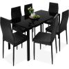 imageBest Choice Products 7Piece Glass Dining Set Modern Kitchen Table Furniture for Dining Room Dinette Compact SpaceSaving wGlass Tabletop 6 Upholstered PU Chairs Metal Steel Frame  BlackBlack