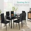 imageBest Choice Products 7Piece Glass Dining Set Modern Kitchen Table Furniture for Dining Room Dinette Compact SpaceSaving wGlass Tabletop 6 Upholstered PU Chairs Metal Steel Frame  BlackWhite