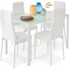 imageBest Choice Products 7Piece Glass Dining Set Modern Kitchen Table Furniture for Dining Room Dinette Compact SpaceSaving wGlass Tabletop 6 Upholstered PU Chairs Metal Steel Frame  BlackWhite