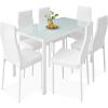 imageBest Choice Products 7Piece Glass Dining Set Modern Kitchen Table Furniture for Dining Room Dinette Compact SpaceSaving wGlass Tabletop 6 Upholstered PU Chairs Metal Steel Frame  BlackWhite