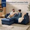 imageBest Choice Products 82in Modular Cloud Pillowtop Loveseat Sofa Deep Seat Sectional Couch wStorage Ottoman Plush Corduroy Fabric Real Wood Frame and Legs  IvoryGrey