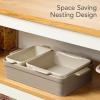 imageBest Choice Products Bakeware Set Baking Dish Set 3Piece Nonstick ToxinFree Ceramic Serving Dishes Casserole Bread Loaf Square Pan SpaceSaving Nesting Design  Vanilla ButtercreamMushroom Beige