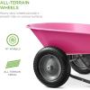 imageBest Choice Products DualWheel Home Utility Yard Wheelbarrow Garden Cart wBuiltin Stand for Lawn Gardening Construction  GrayPink