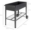 imageBest Choice Products Elevated Mobile Raised Ergonomic Metal Planter Garden Bed for Backyard Patio wWheels Lower Shelf 38x16x32in Dark Gray