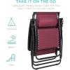 imageBest Choice Products Folding Zero Gravity Outdoor Recliner Patio Lounge Chair wAdjustable Canopy Shade Headrest Side Accessory Tray Textilene Mesh  SandBurgundy