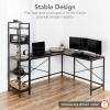 imageBest Choice Products LShaped Corner Computer Desk Large Study Workstation Furniture wMultifunctional 5Tier Open Storage Bookshelves Custom Setup for Home Office  GrayBlack