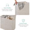 imageBest Choice Products Large Double Laundry Hamper with Lid Natural Handwoven Water Hyacinth 2 Sections w 2 Machine Washable Linen Liner Bags Portable Handles  NaturalWhite