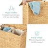 imageBest Choice Products Large Double Laundry Hamper with Lid Natural Handwoven Water Hyacinth 2 Sections w 2 Machine Washable Linen Liner Bags Portable Handles  NaturalNatural