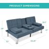 imageBest Choice Products Linen Modern Folding Futon Reclining Sofa Bed for Apartment Dorm wRemovable Armrests 2 Cupholders  BeigeBlue