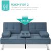 imageBest Choice Products Linen Modern Folding Futon Reclining Sofa Bed for Apartment Dorm wRemovable Armrests 2 Cupholders  BeigeBlue