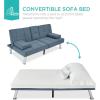 imageBest Choice Products Linen Modern Folding Futon Reclining Sofa Bed for Apartment Dorm wRemovable Armrests 2 Cupholders  BeigeBlue