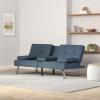imageBest Choice Products Linen Modern Folding Futon Reclining Sofa Bed for Apartment Dorm wRemovable Armrests 2 Cupholders  BeigeBlue