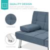 imageBest Choice Products Linen Modern Folding Futon Reclining Sofa Bed for Apartment Dorm wRemovable Armrests 2 Cupholders  BeigeBlue
