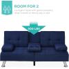 imageBest Choice Products Linen Modern Folding Futon Reclining Sofa Bed for Apartment Dorm wRemovable Armrests 2 Cupholders  BeigeDark Blue
