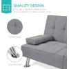 imageBest Choice Products Linen Modern Folding Futon Reclining Sofa Bed for Apartment Dorm wRemovable Armrests 2 Cupholders  BeigeGrey