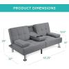 imageBest Choice Products Linen Modern Folding Futon Reclining Sofa Bed for Apartment Dorm wRemovable Armrests 2 Cupholders  BeigeGrey
