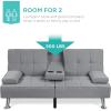 imageBest Choice Products Linen Modern Folding Futon Reclining Sofa Bed for Apartment Dorm wRemovable Armrests 2 Cupholders  BeigeGrey