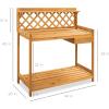 imageBest Choice Products Outdoor Garden Potting Bench Wooden Workstation Table wCabinet Drawer Open Shelf Lower Storage Lattice Back  NaturalBrown