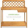 imageBest Choice Products Outdoor Garden Potting Bench Wooden Workstation Table wCabinet Drawer Open Shelf Lower Storage Lattice Back  NaturalBrown