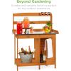 imageBest Choice Products Outdoor Garden Wooden Potting Bench Work Station wMetal Table Top PreStained Finish Cabinet Sliding Drawer Large Bottom Shelf  Brown